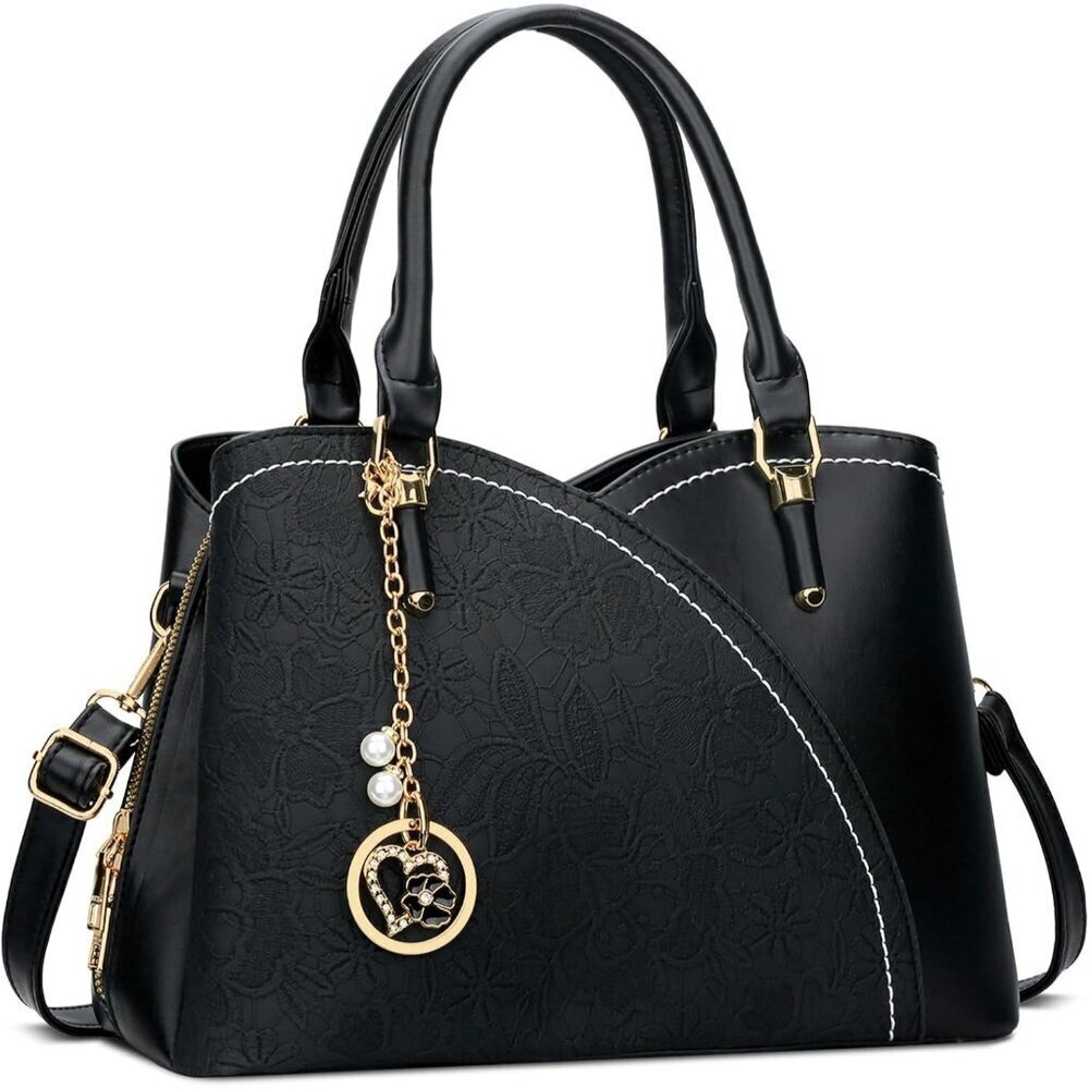 Women’s 2-black Triple Compartment Satchel Fashion Top Handle Shoulder Bag